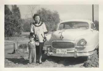 Mom, Bob and the new Nash, Feb 1951